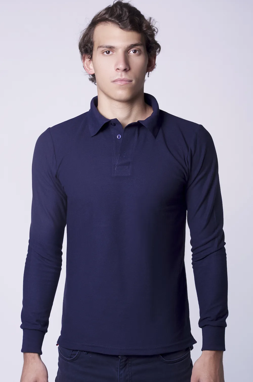 Playera Tipo Polo Azul Marino Manga Larga 