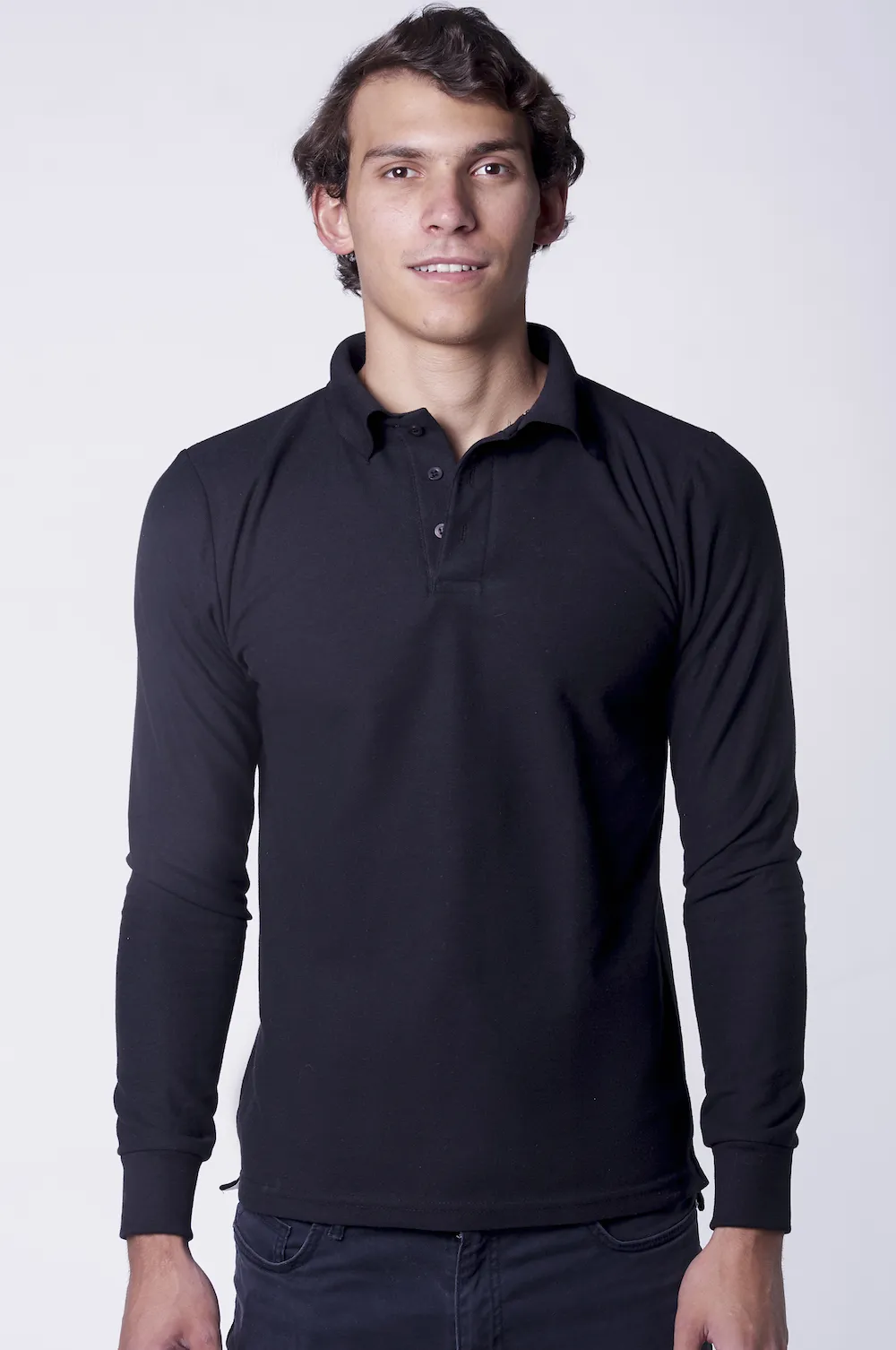 Playera Tipo Polo Manga Larga Negra 