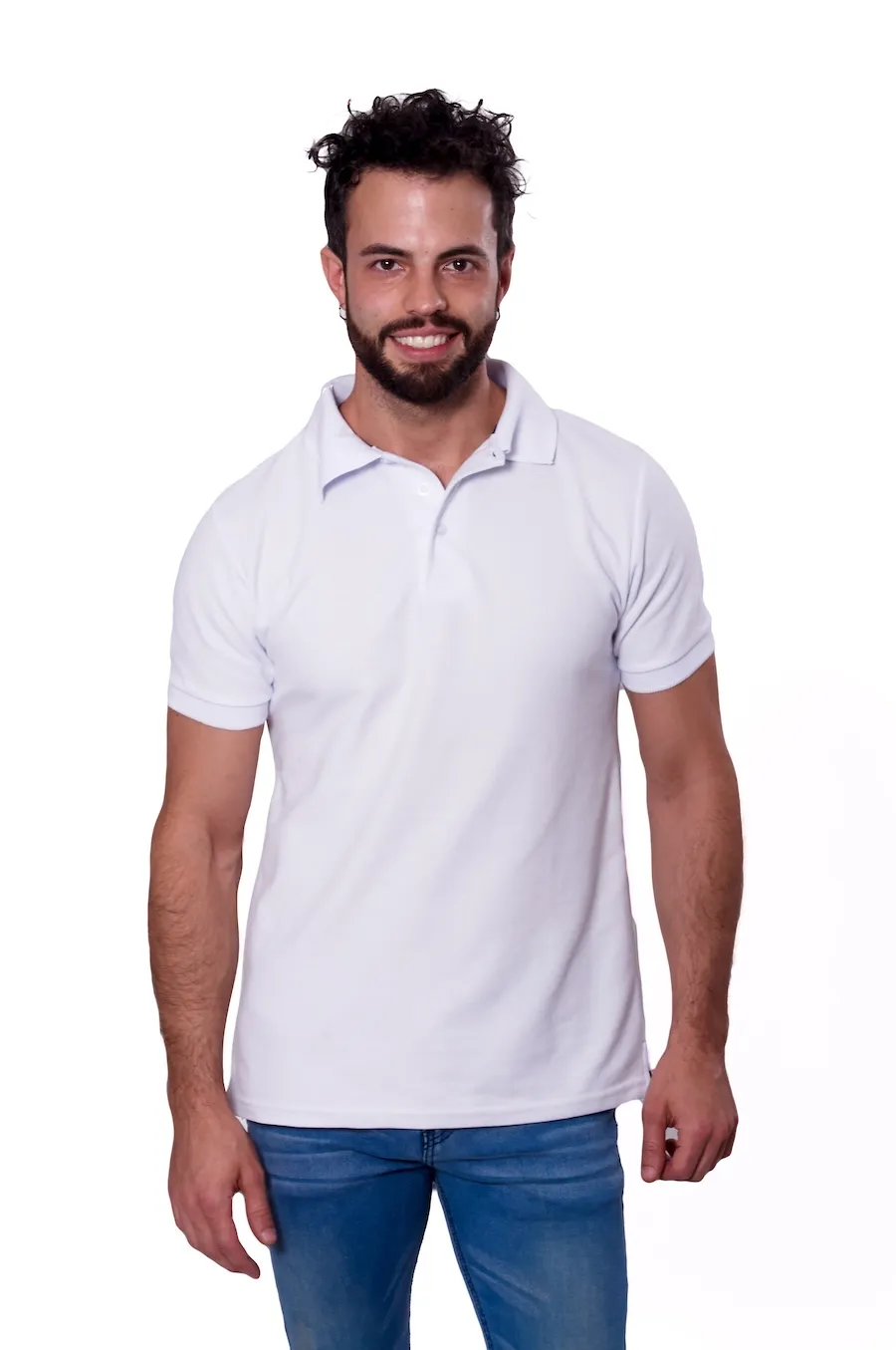 Playera tipo polo para caballero color blanco, 100% algodón, vista frontal