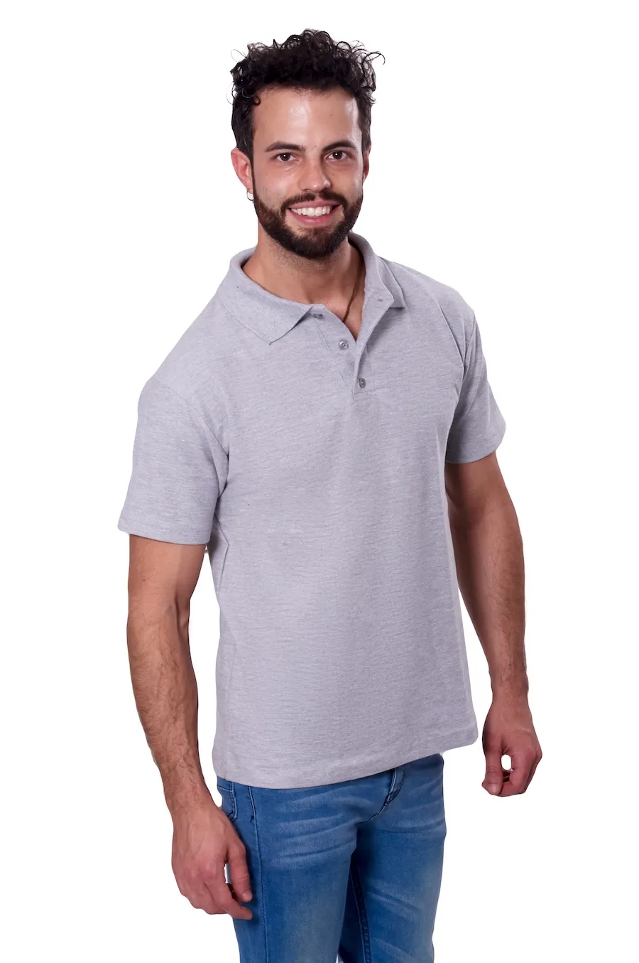 Playera tipo polo para caballero color gris, 100% algodón, vista frontal