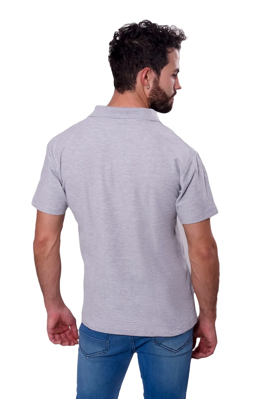 Playera tipo polo para caballero color gris, 100% algodón, detalle de cuello