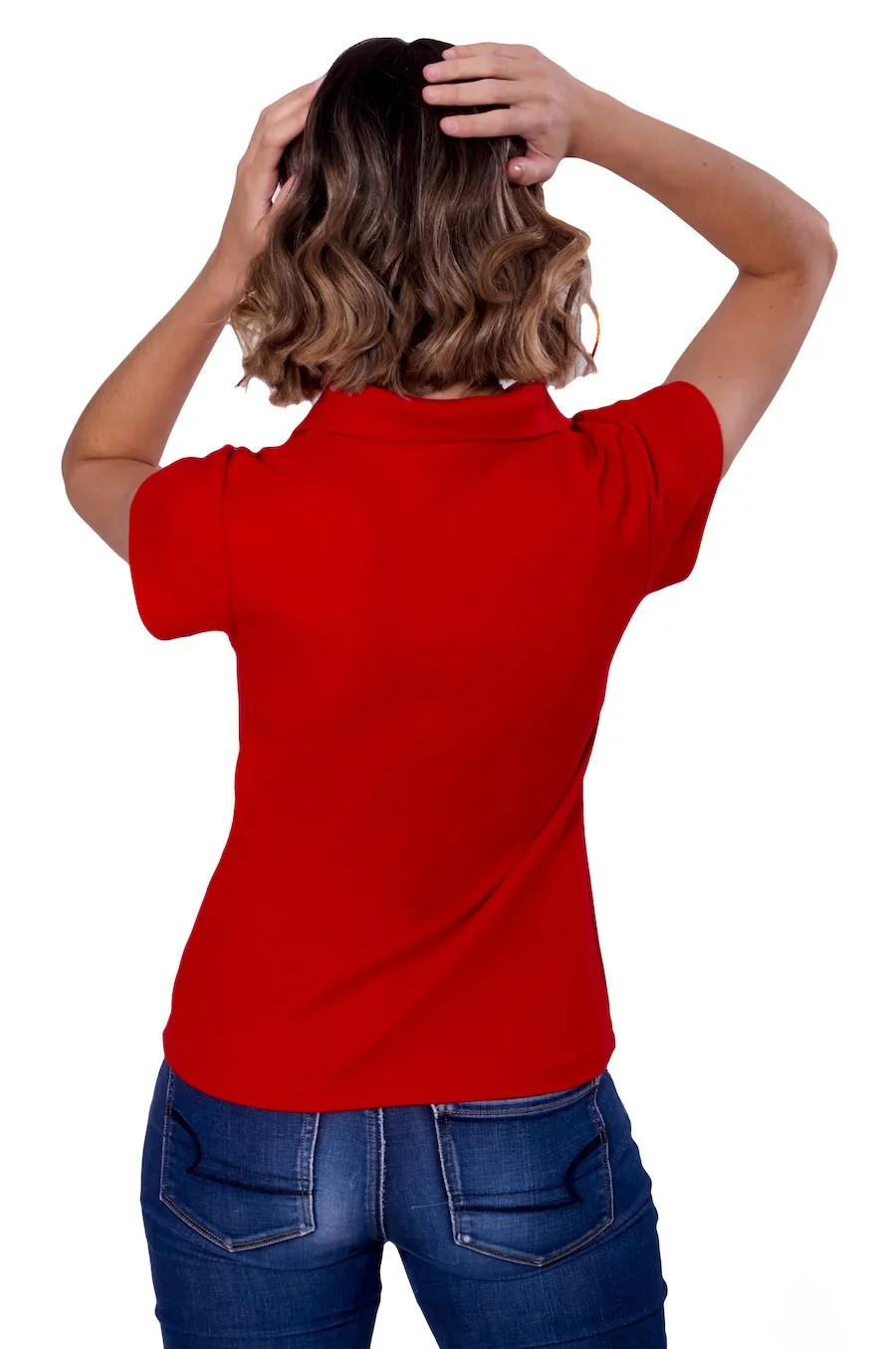 Playera tipo polo para dama color rojo, 100% algodón, detalle de botones